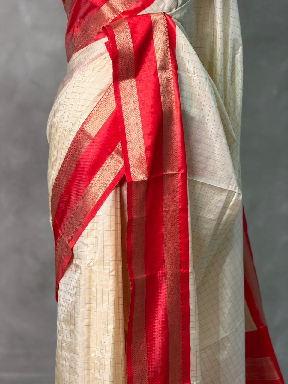 sandal and Red Banarasi silk saree -MPS46