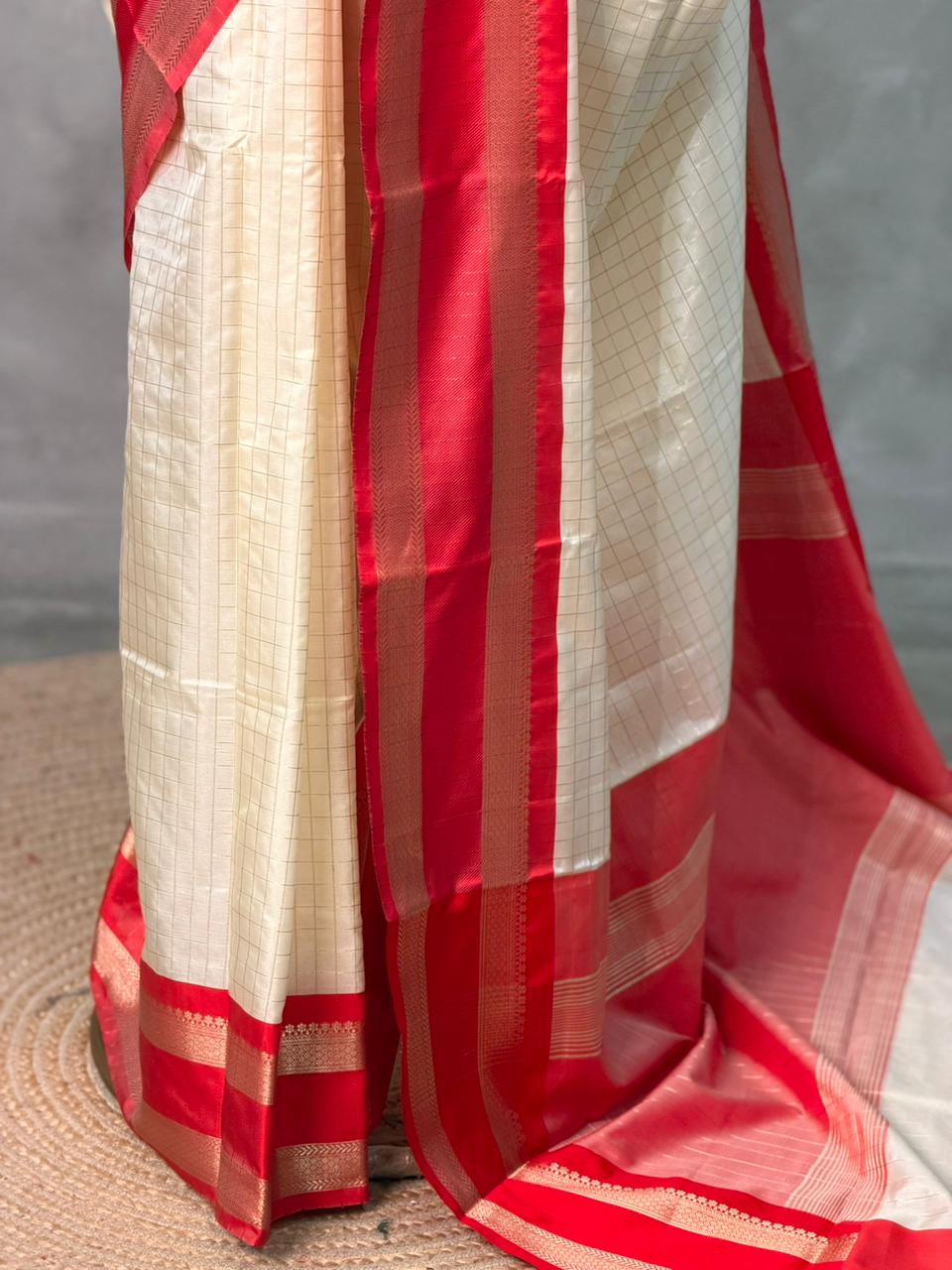 sandal and Red Banarasi silk saree -MPS46