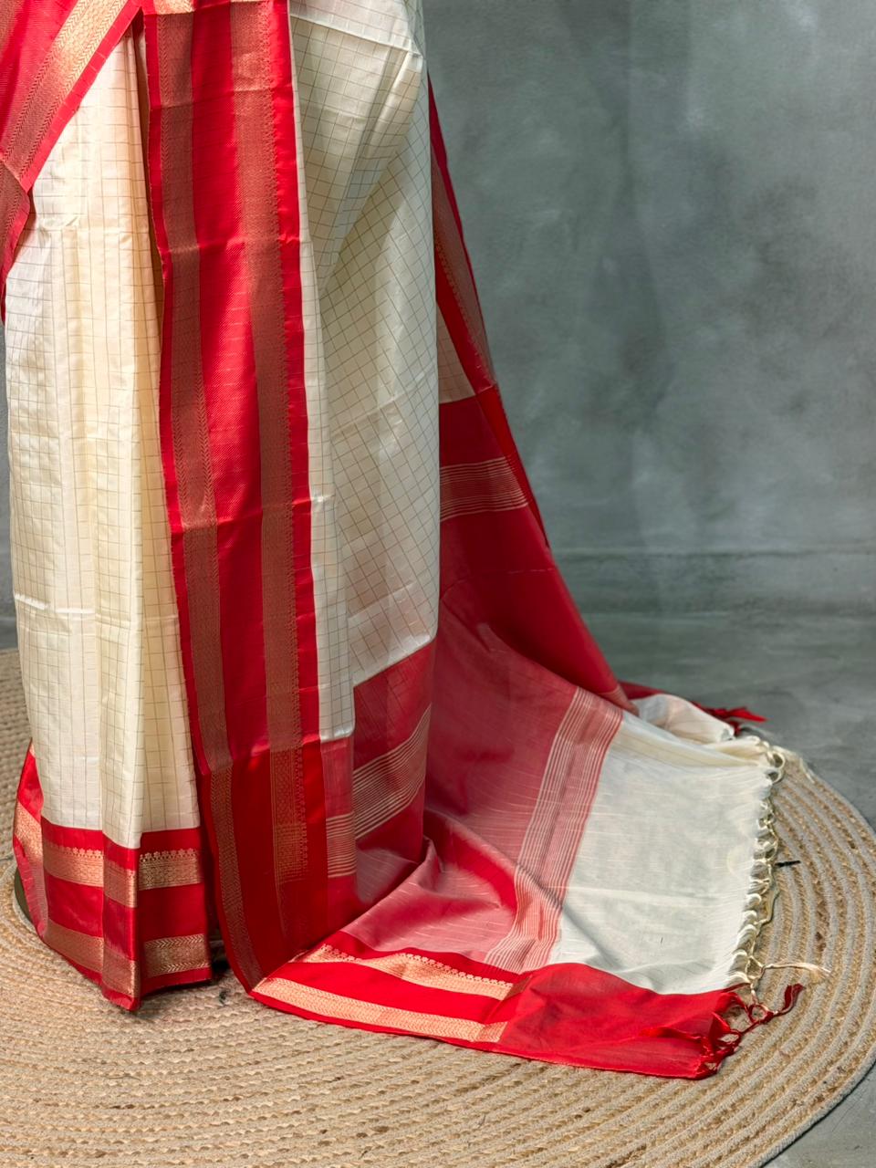 sandal and Red Banarasi silk saree -MPS46