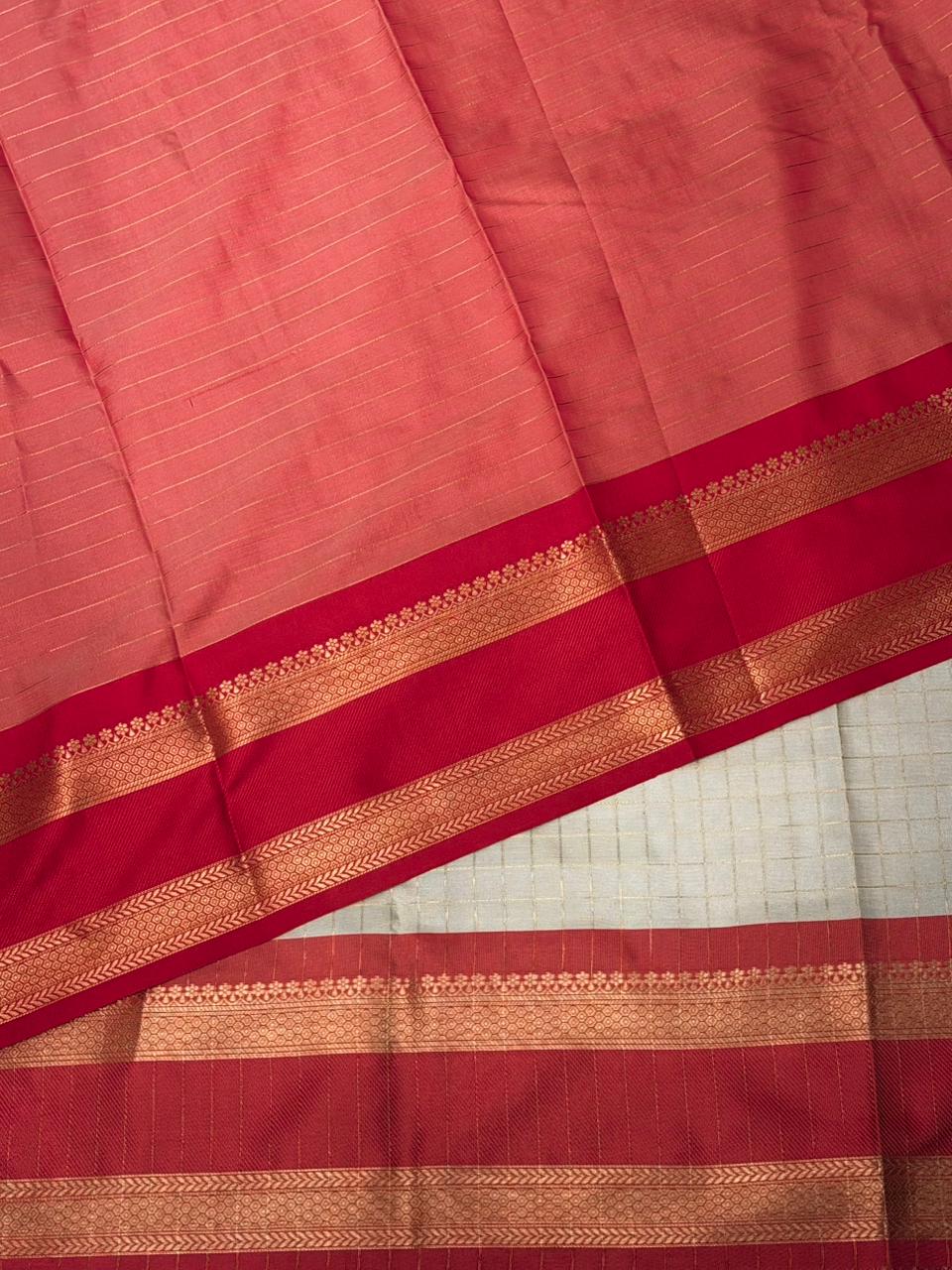 sandal and Red Banarasi silk saree -MPS46