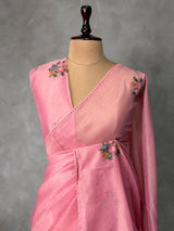 Pink Tissue Organza Silk saree- PBR2B