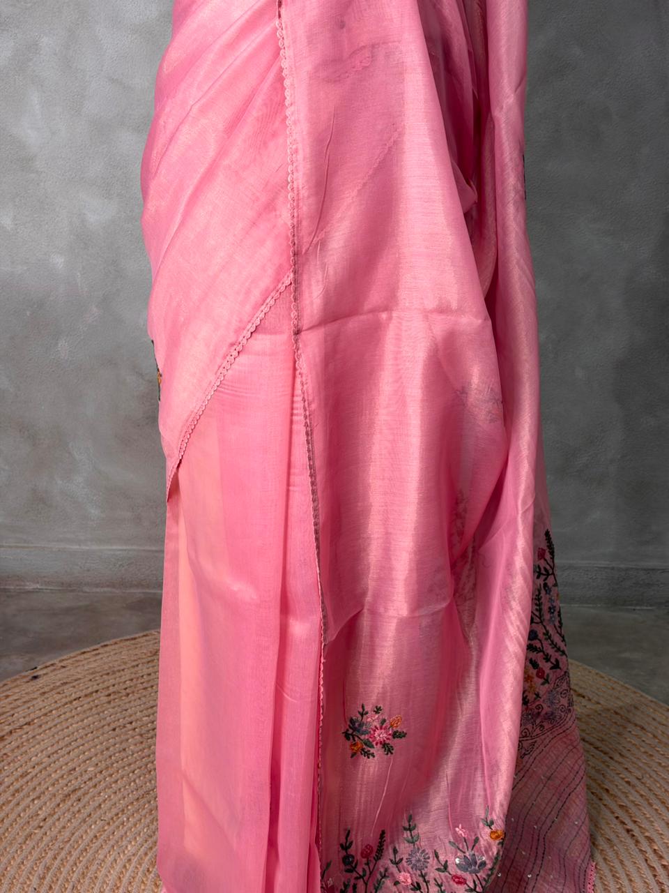 Pink Tissue Organza Silk saree- PBR2B