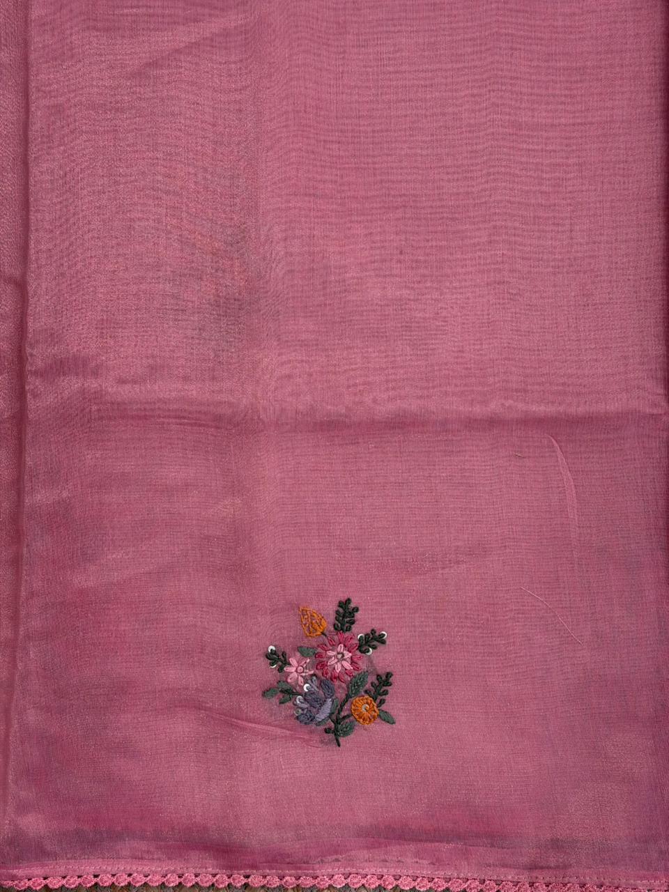 Pink Tissue Organza Silk saree- PBR2B