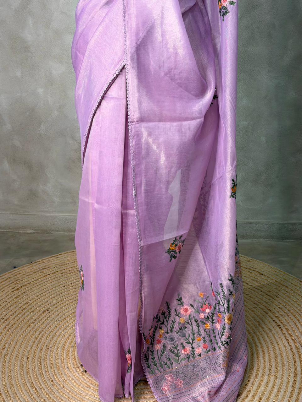 Lavender Tissue Organza Silk saree- PBR2C