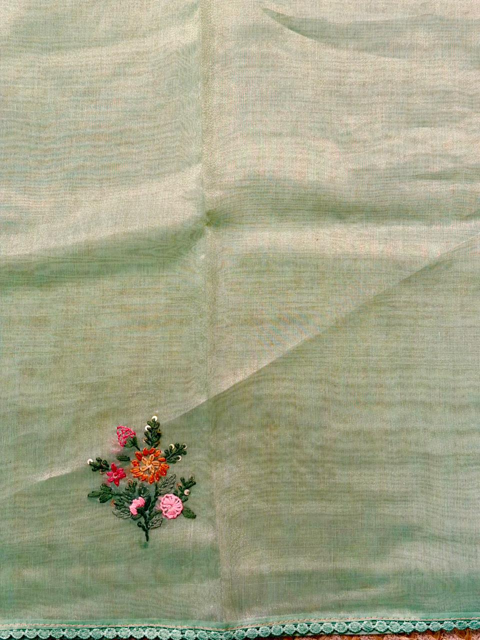 Pastal green Tissue Organza Silk saree- PBR2D