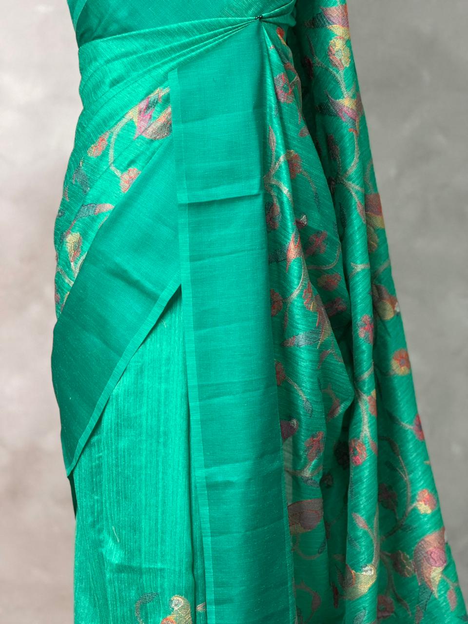 Peacock Green jute silk saree- PBR1