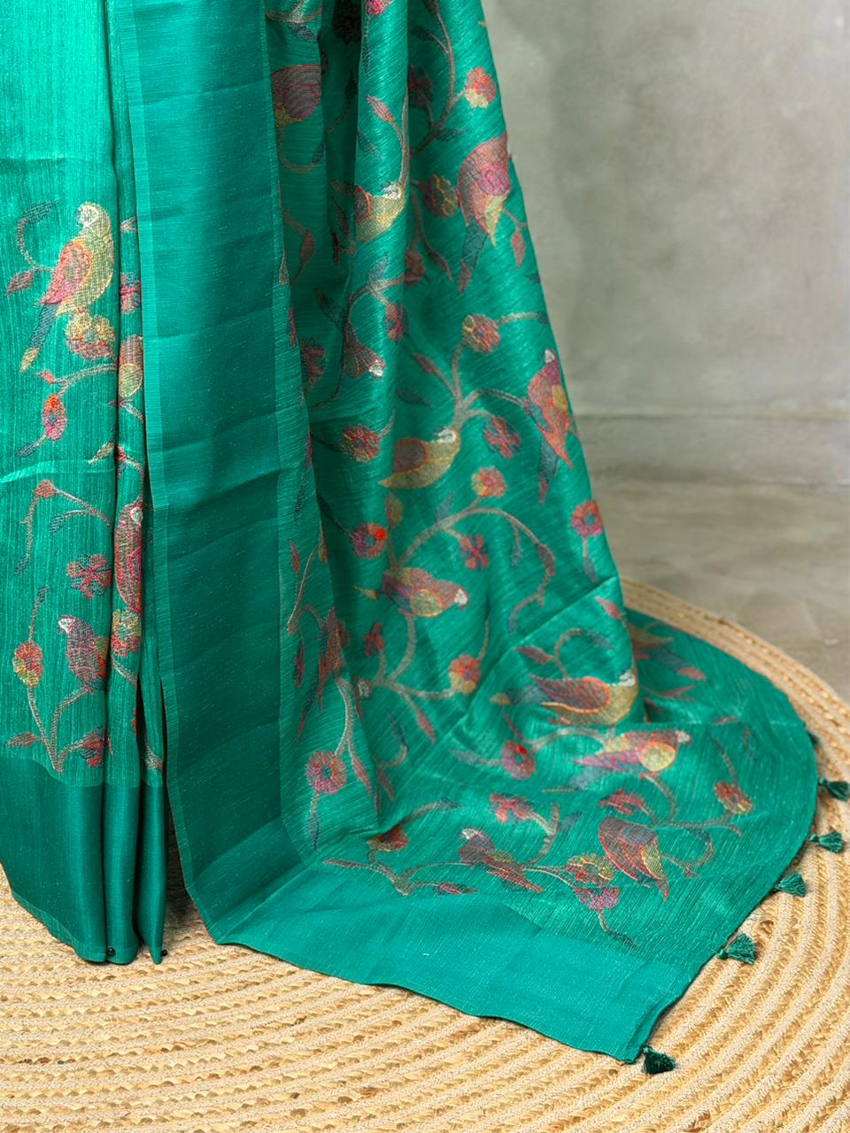 Peacock Green jute silk saree- PBR1