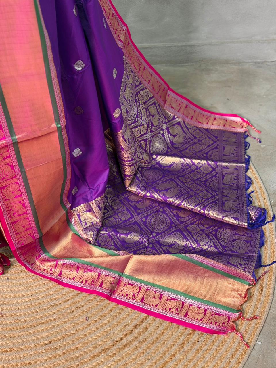 Bluish violet and Magent silk saree -BSP27