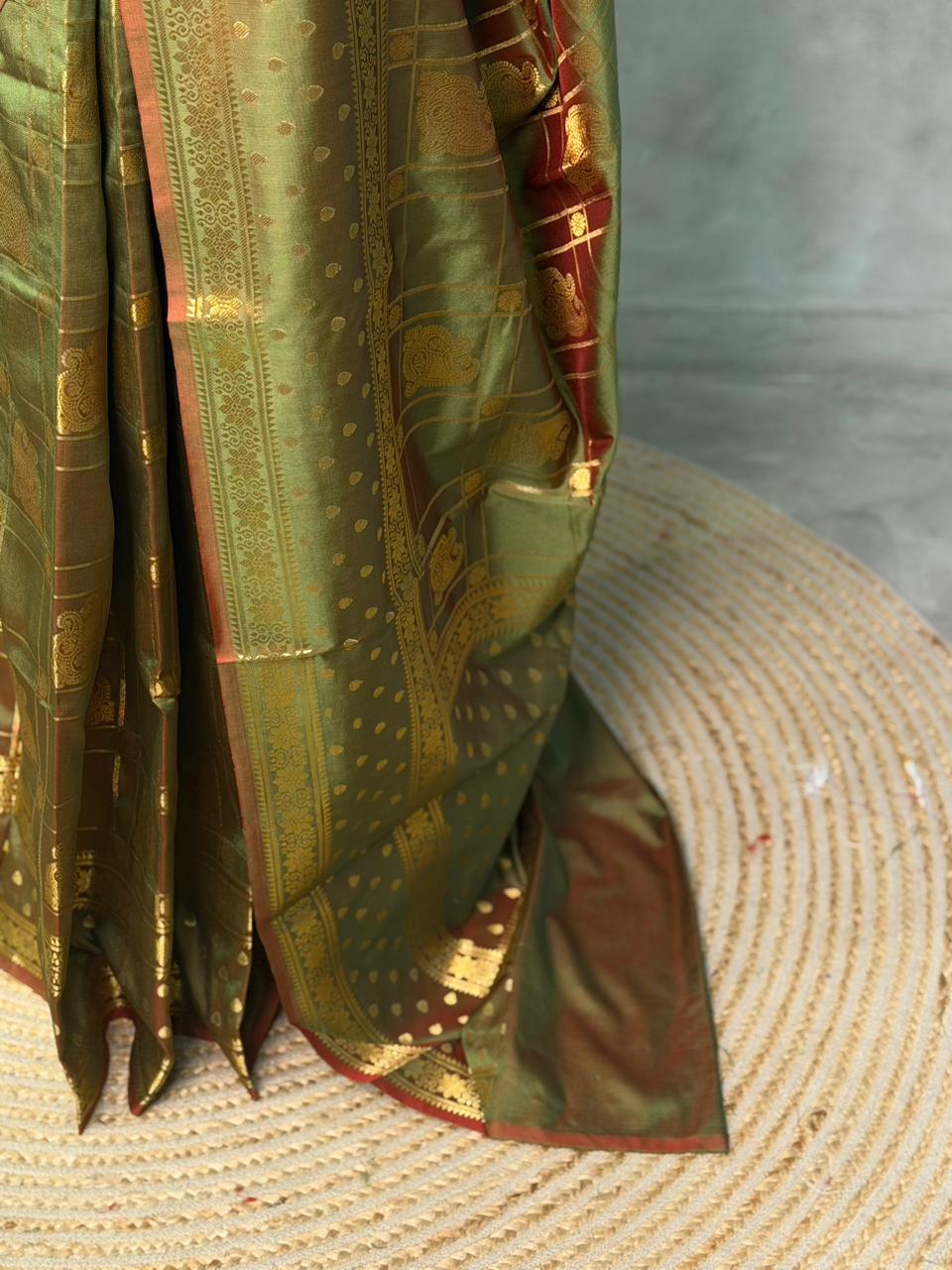 Olive Green Banarasi silk saree -PIH60