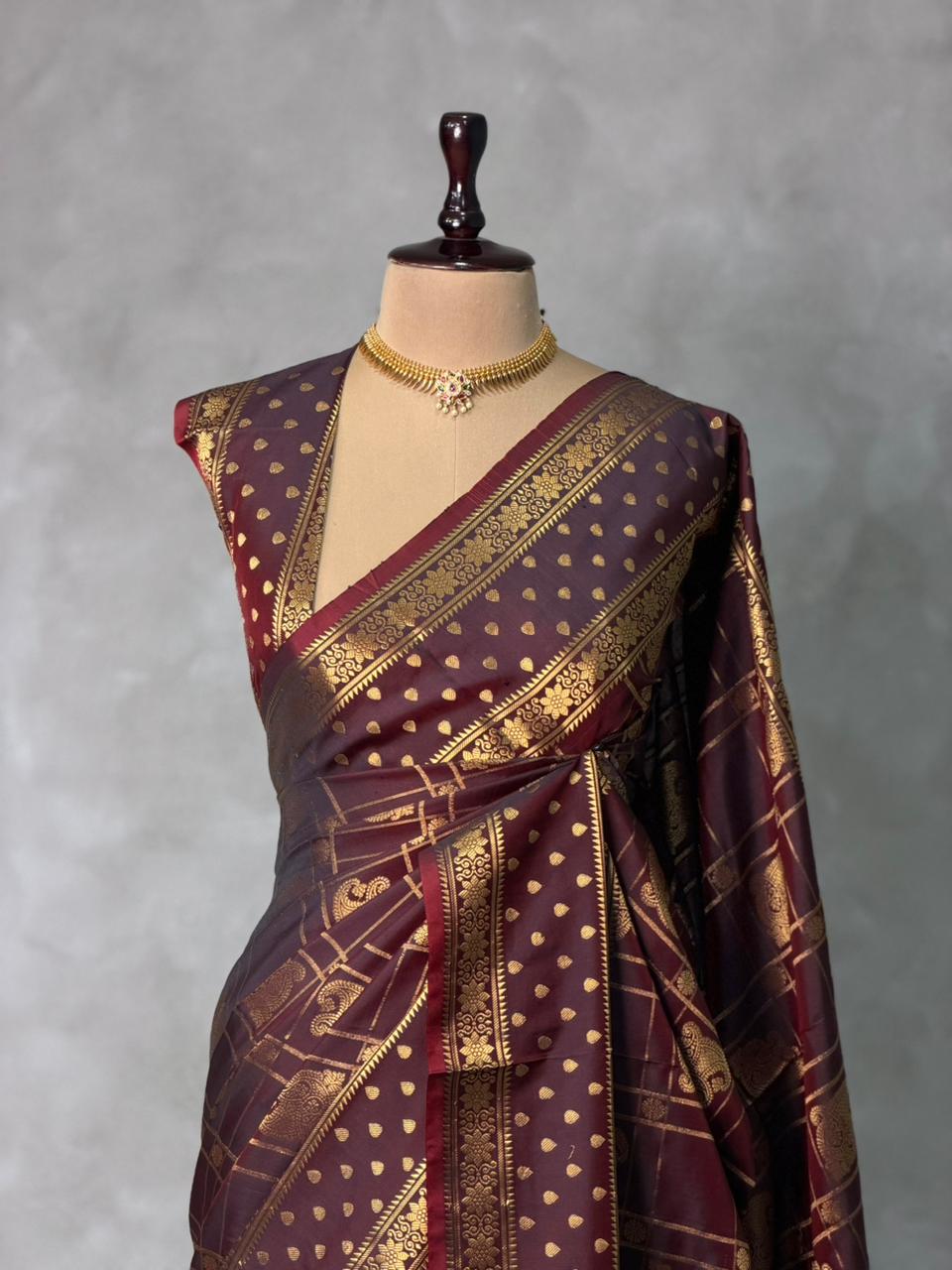Brown Banarasi silk saree -PIH60C