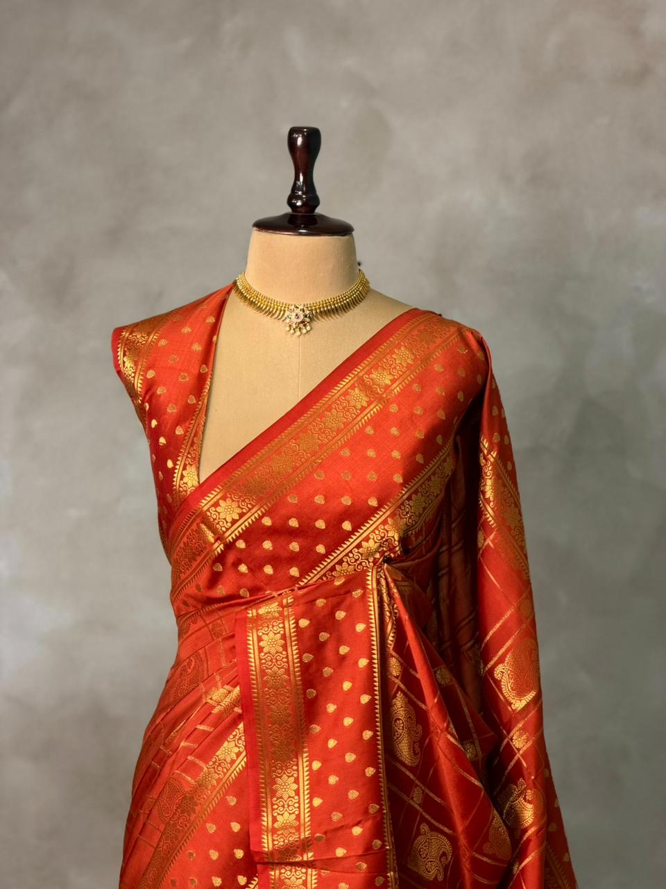 Orange Banarasi silk saree -PIH60D