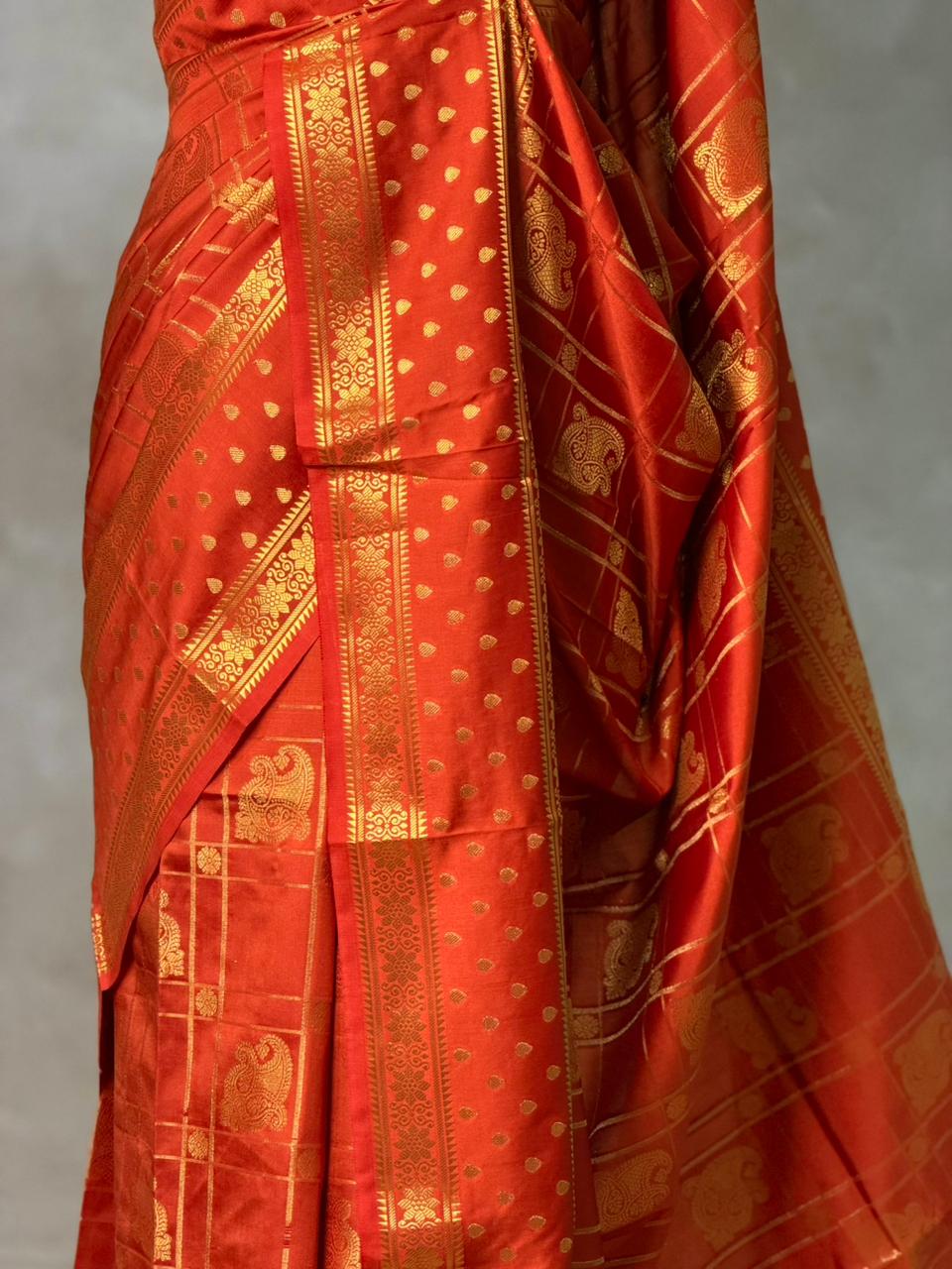 Orange Banarasi silk saree -PIH60D