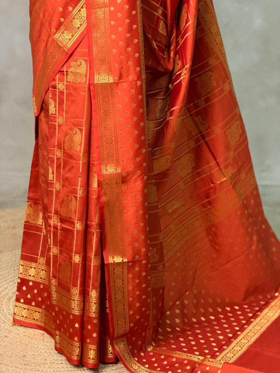 Orange Banarasi silk saree -PIH60D