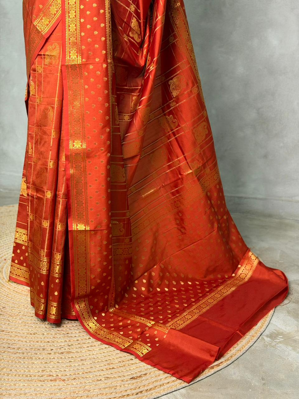 Orange Banarasi silk saree -PIH60D