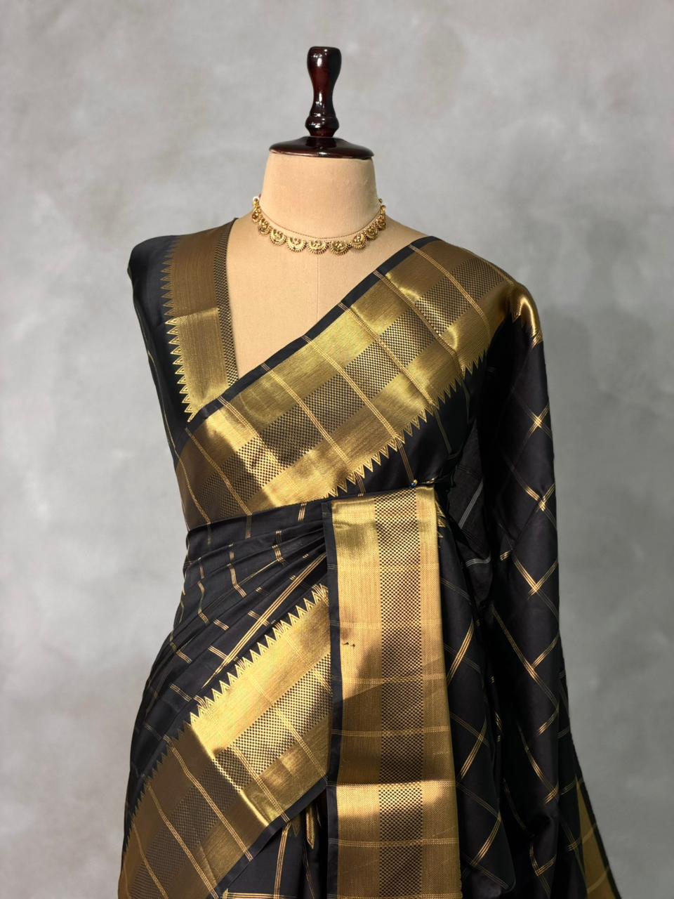 Black semi Banarasi silk saree -RUK44B