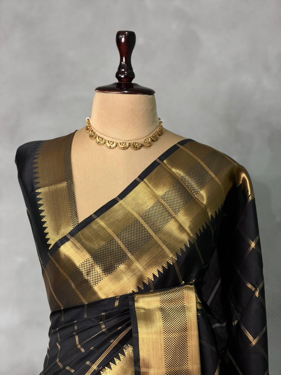 Black semi Banarasi silk saree -RUK44B