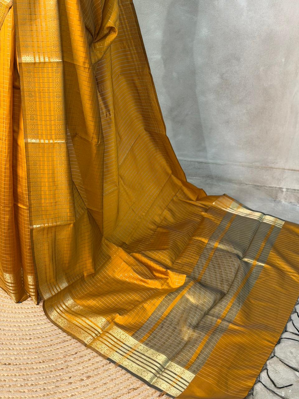 Mustard Yellow semi banarasi saree -PIH22D