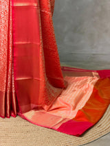 Peach and Red Banarasi silk saree -LZ12A