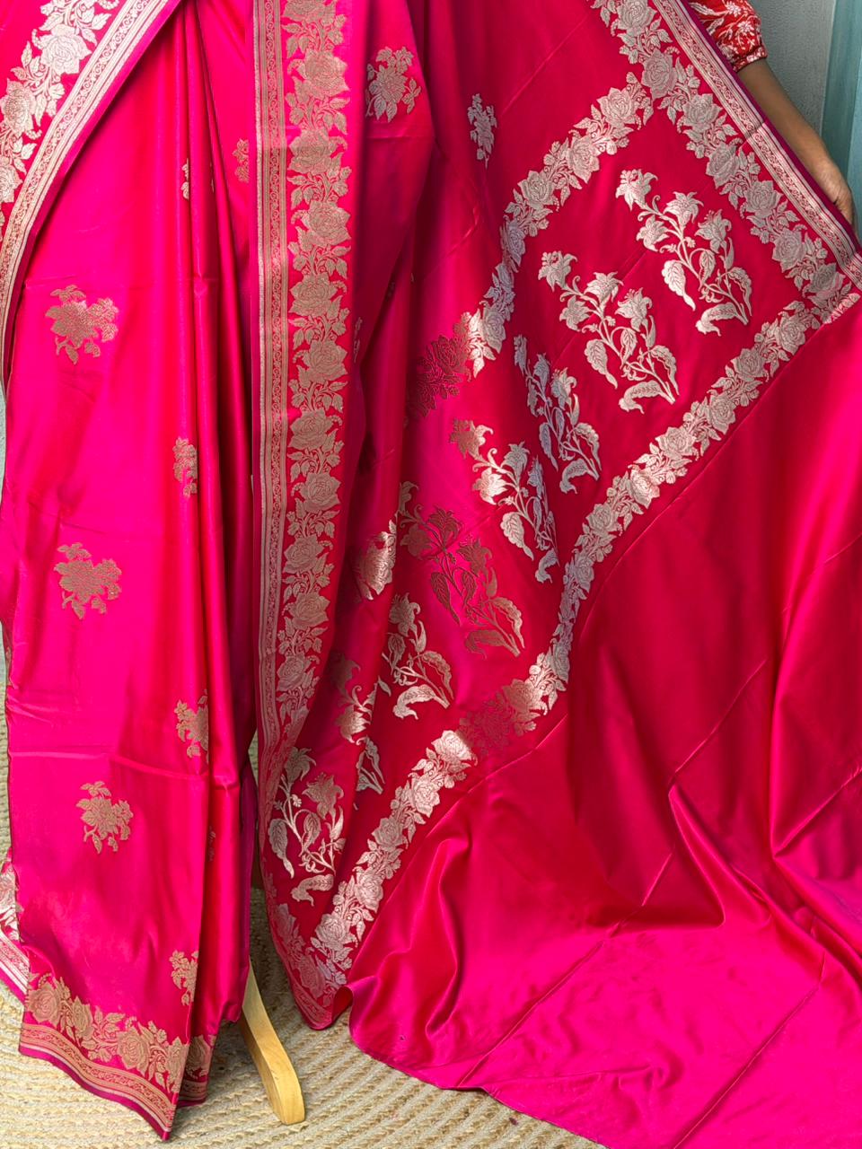 Rani pink pure zatin Banarasi silk saree - RAZ1B