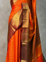 Orange and Brown Banarasi silk saree - GAL8