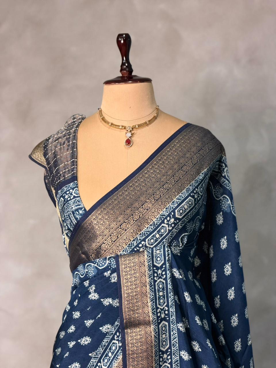 Indigo dyed silk saree- PBR14