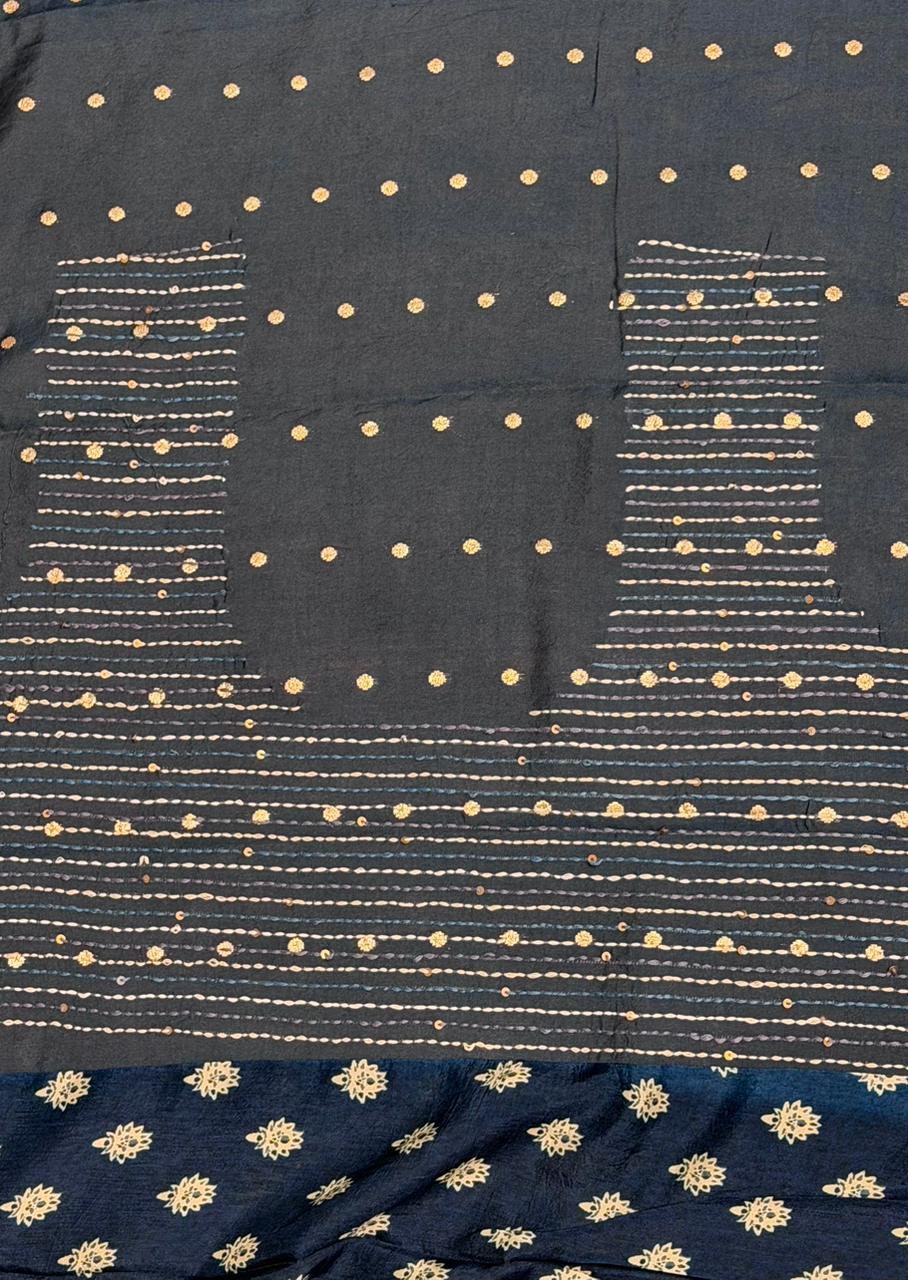 Indigo dyed silk saree- PBR14