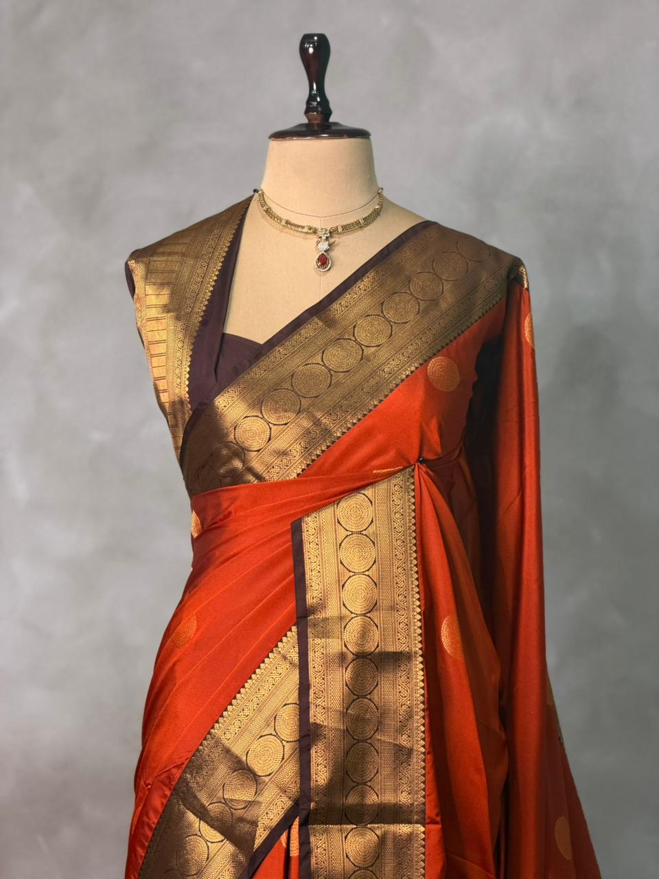 Rust Orange and Brown silk saree- PRUSTD