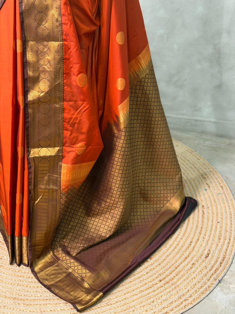 Rust Orange and Brown silk saree- PRUSTD