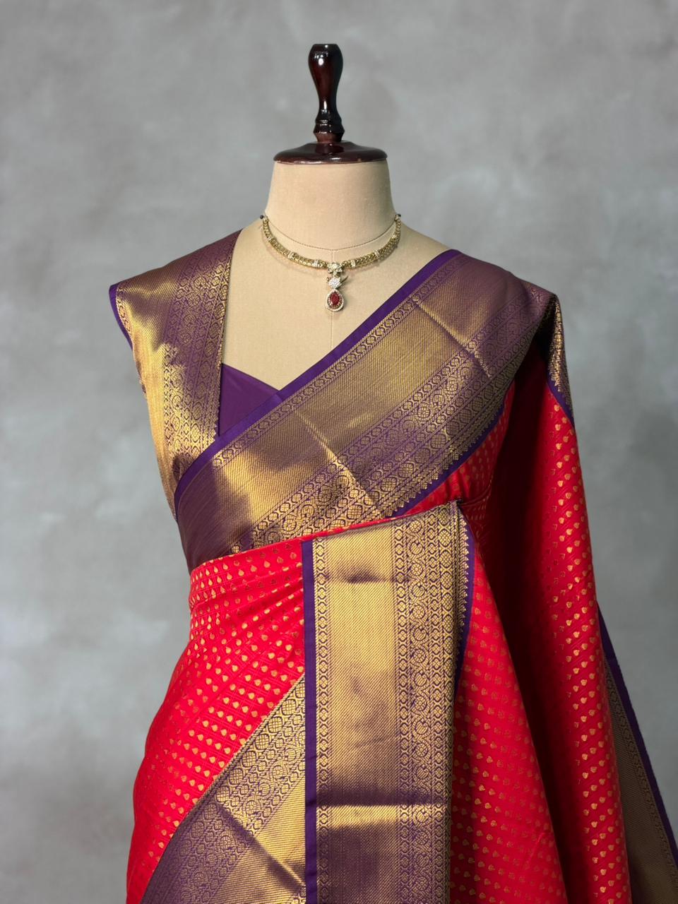 Red and Violet kanchipuram silk saree- PSSR331