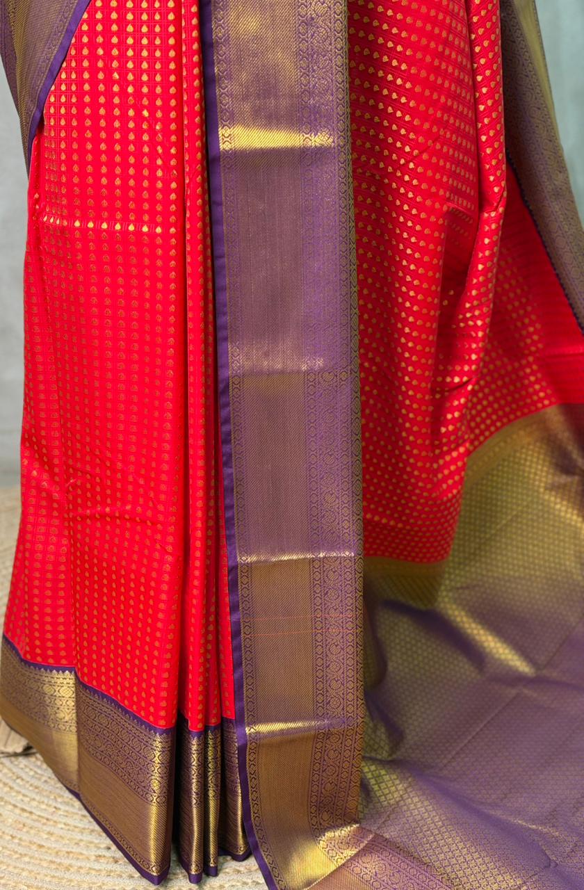 Red and Violet kanchipuram silk saree- PSSR331