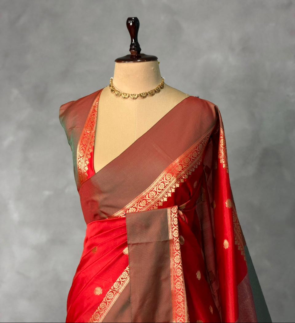 Red banarasi silk saree -PMR3B