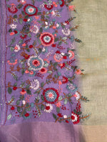Green and Lavender Tissue linen saree- PBR5