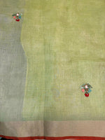 Green and Lavender Tissue linen saree- PBR5