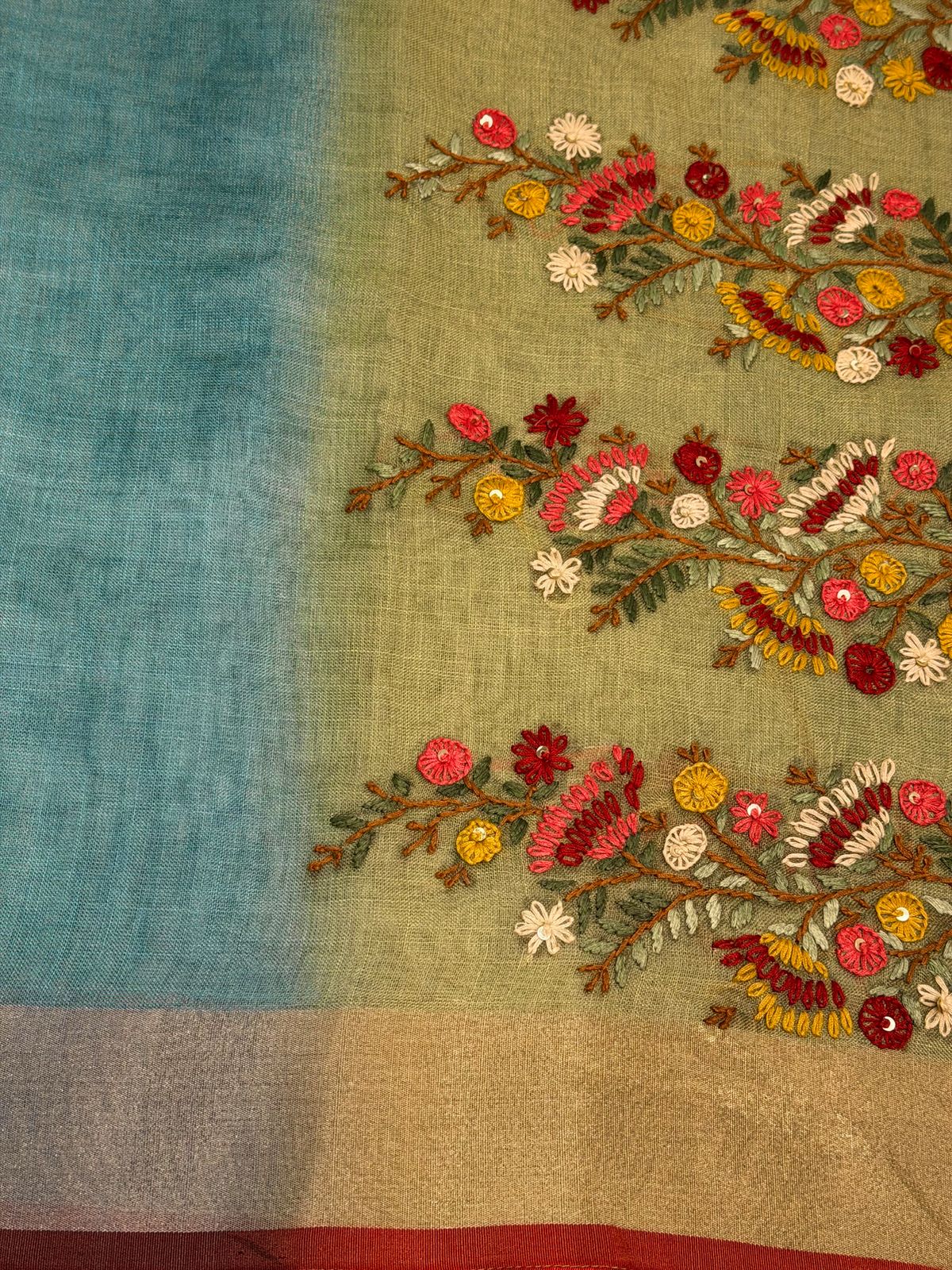 Green and Blue Tissue linen saree- PBR5A