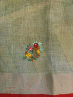 Green and Blue Tissue linen saree- PBR5A