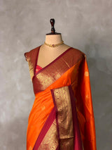 Orange and maroon silk saree -BSP28