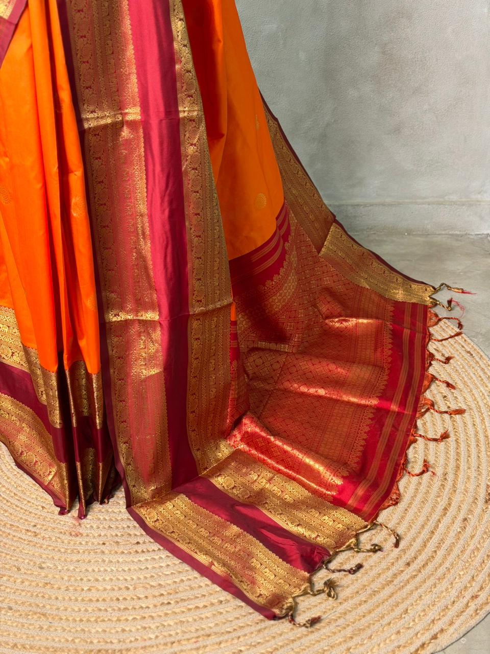 Orange and maroon silk saree -BSP28
