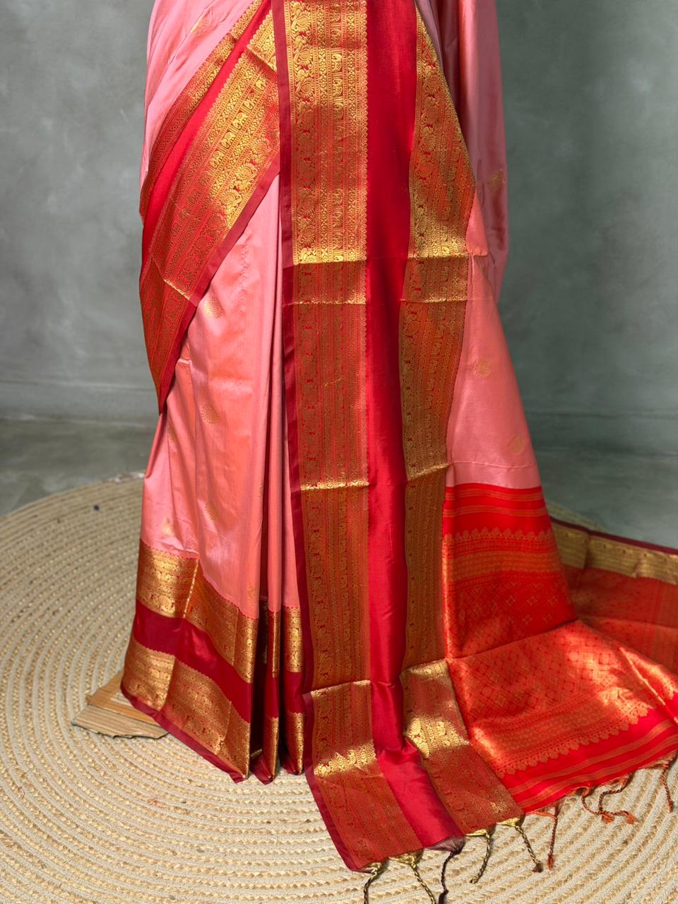 Pink and Maroon Red silk saree -BSP28A
