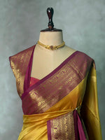 Greenish Yellow and maroon silk saree -BSP28D