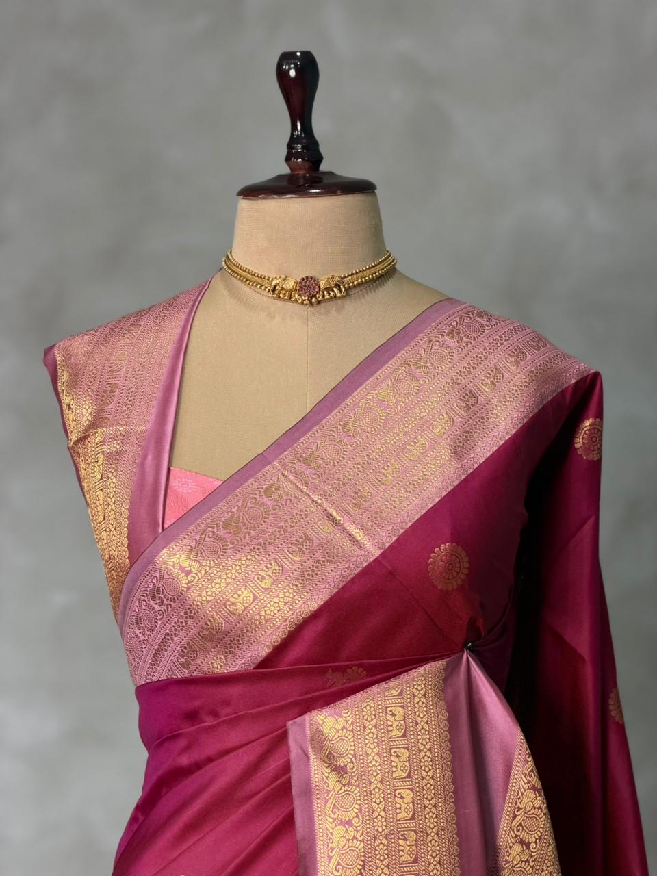 Wine and mauve Pink silk saree -BSP28H