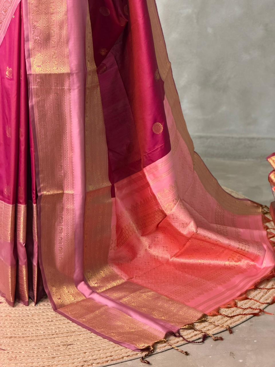 Wine and mauve Pink silk saree -BSP28H
