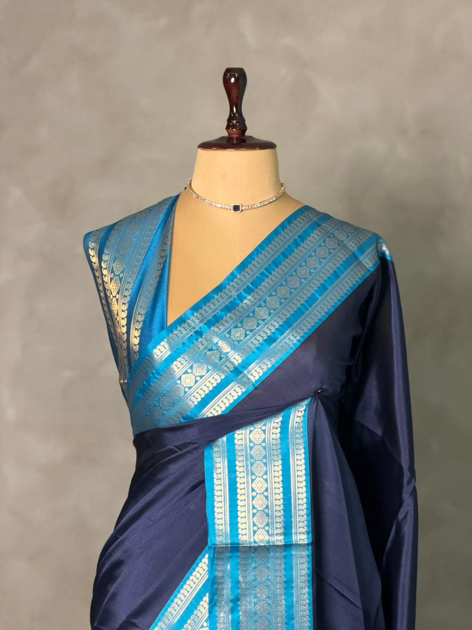 Dark and Light Blue Banarasi silk saree -MPS44B