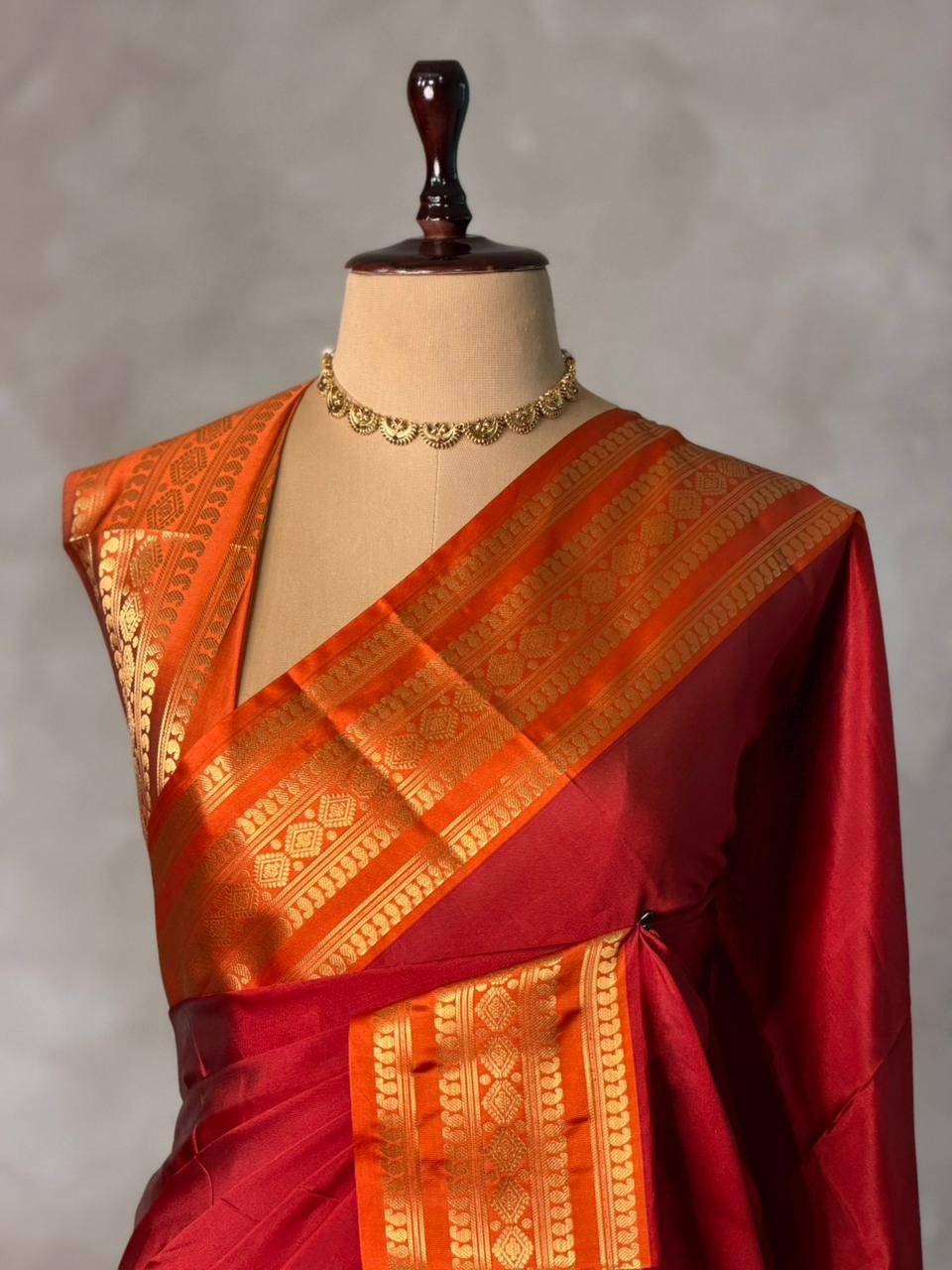 Maroon and orange Banarasi silk saree -MPS44C