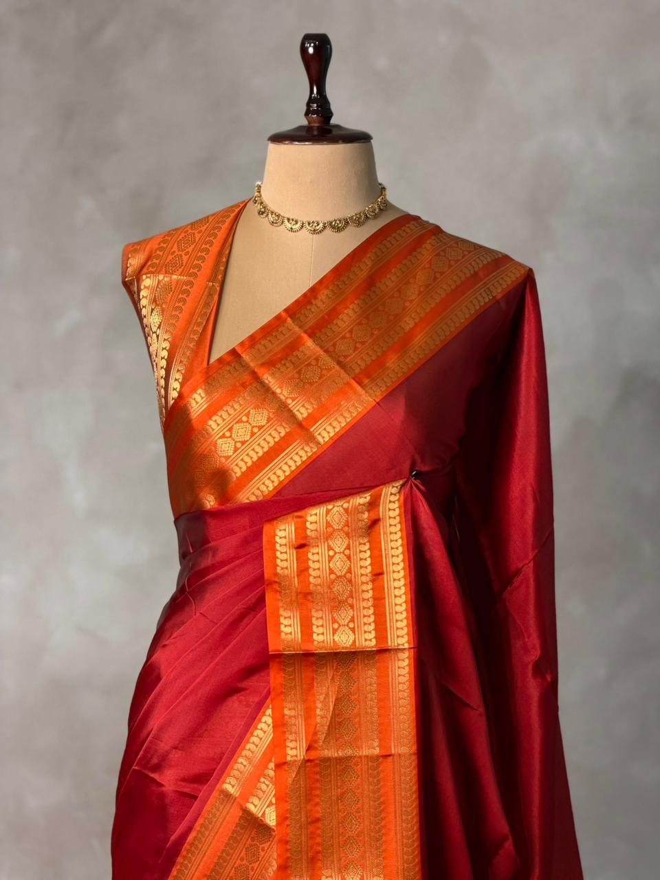 Maroon and orange Banarasi silk saree -MPS44C