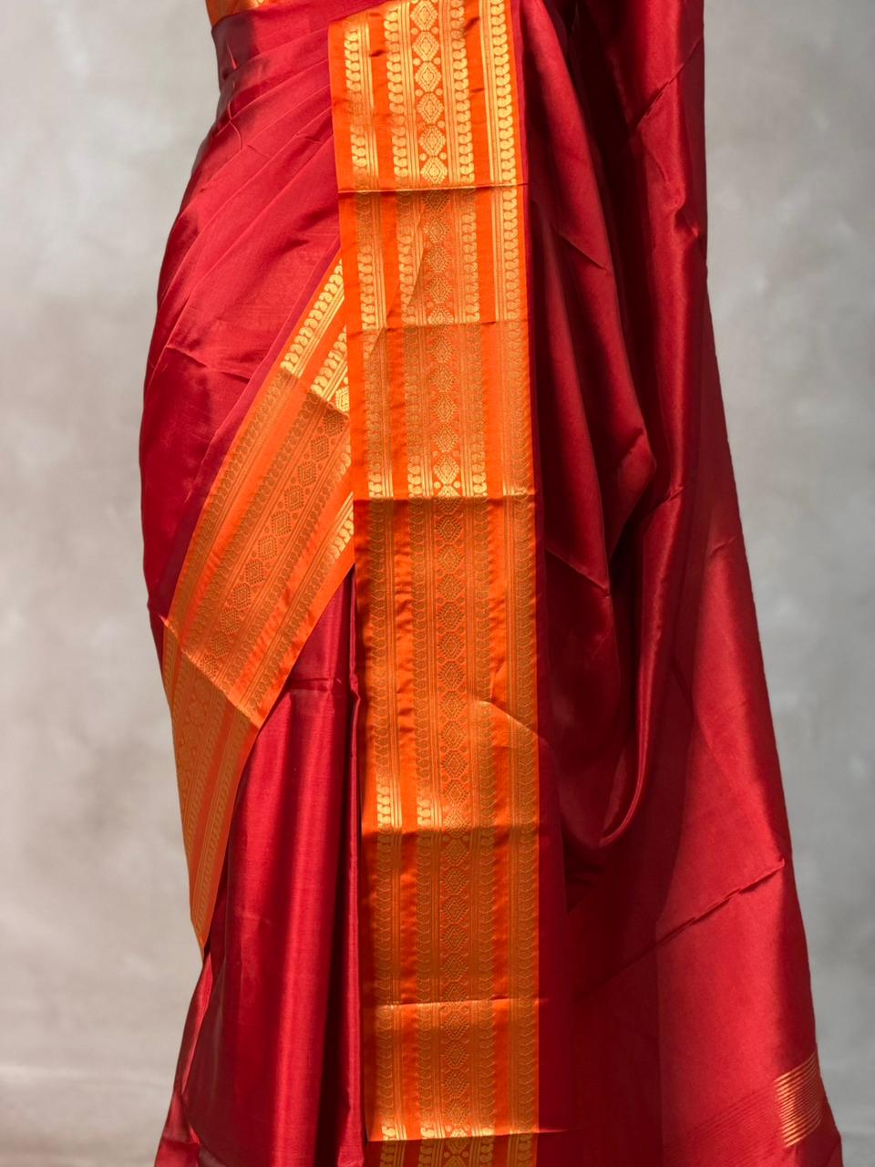 Maroon and orange Banarasi silk saree -MPS44C