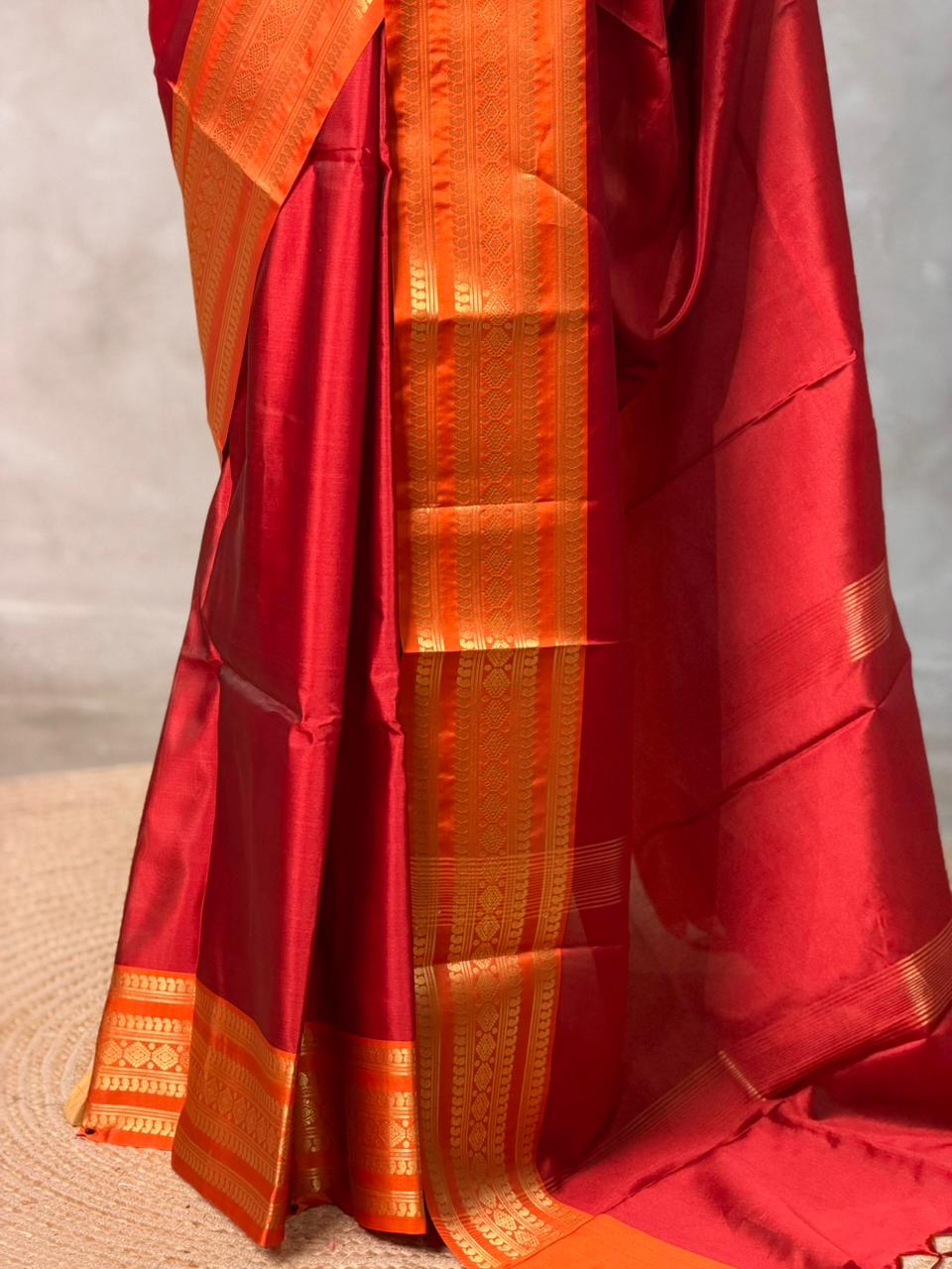 Maroon and orange Banarasi silk saree -MPS44C