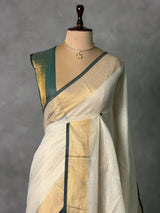 Off white and Green chanderi silk saree - ONAMP2