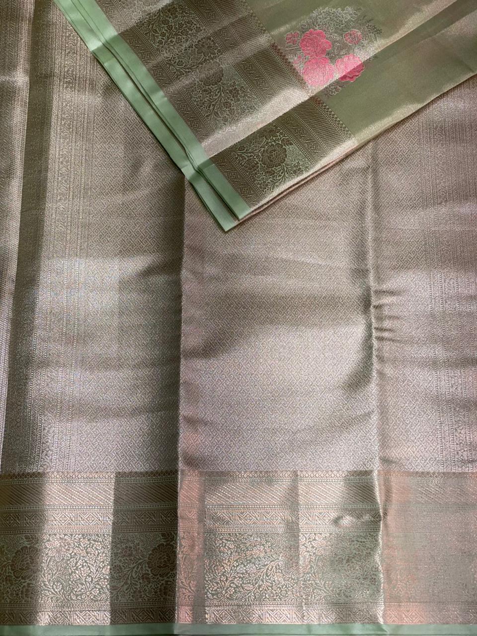 Pastal Green Tissue Meena Kanchipuram saree- PBRIDE46