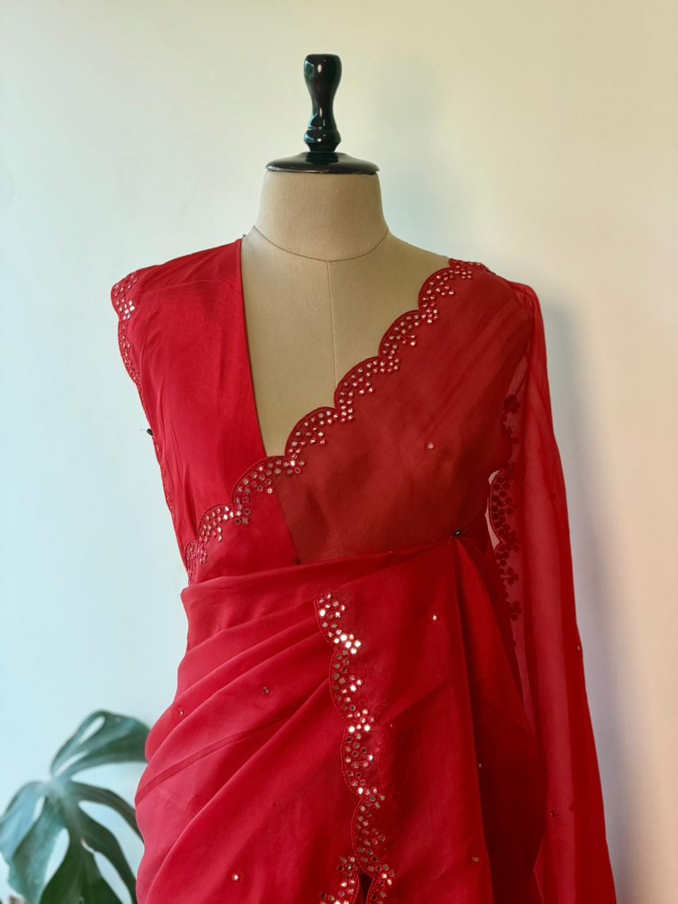Red Pure Organza sareesaree -PBR11B