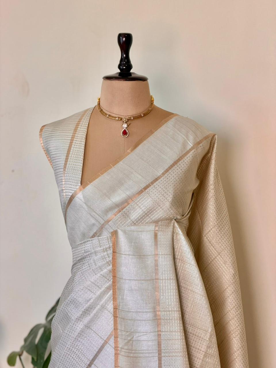 Nude shade tusser silk saree -PBR15
